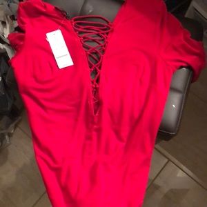 Bebe Long Sleeve front back Lace Up Body Suit❤️